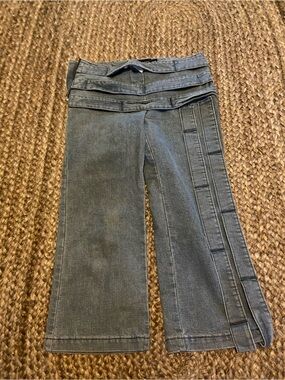 Wide Leg Gray Jeans with Side Strap Detail
